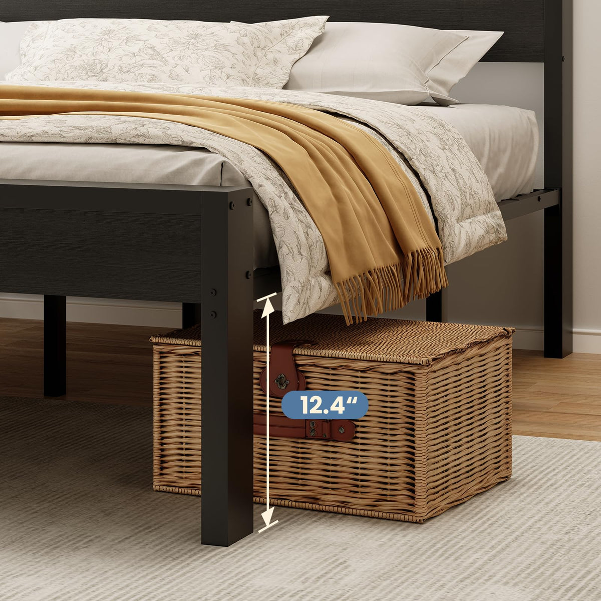 14 Inch Twin Size Metal Bed Frame with Wood Headboard Q36189