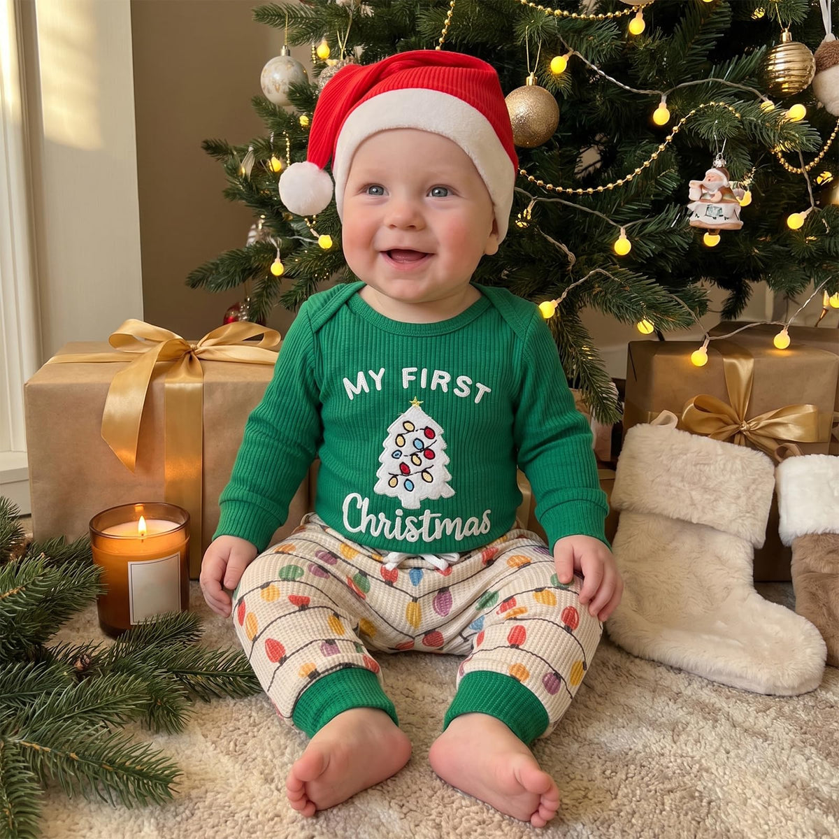 Christmas Baby Boy Outfit Romper Pants Hat Set 0-12M F208260