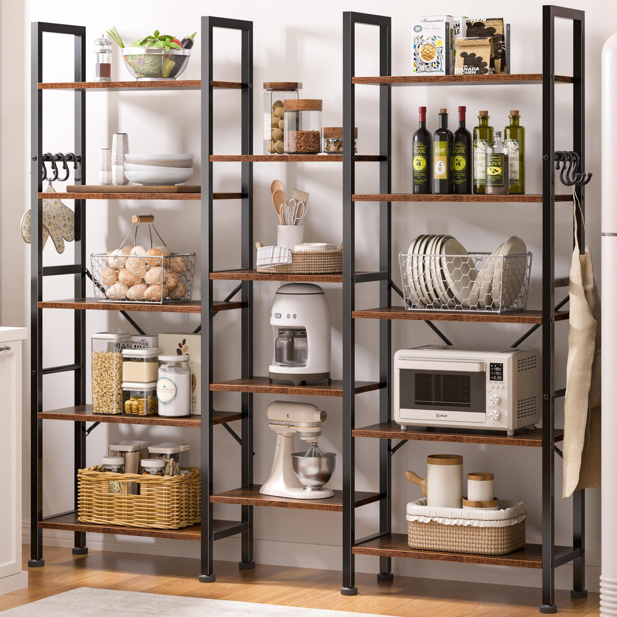 5 Tier Wide Bookshelf with 6 Hooks B463520