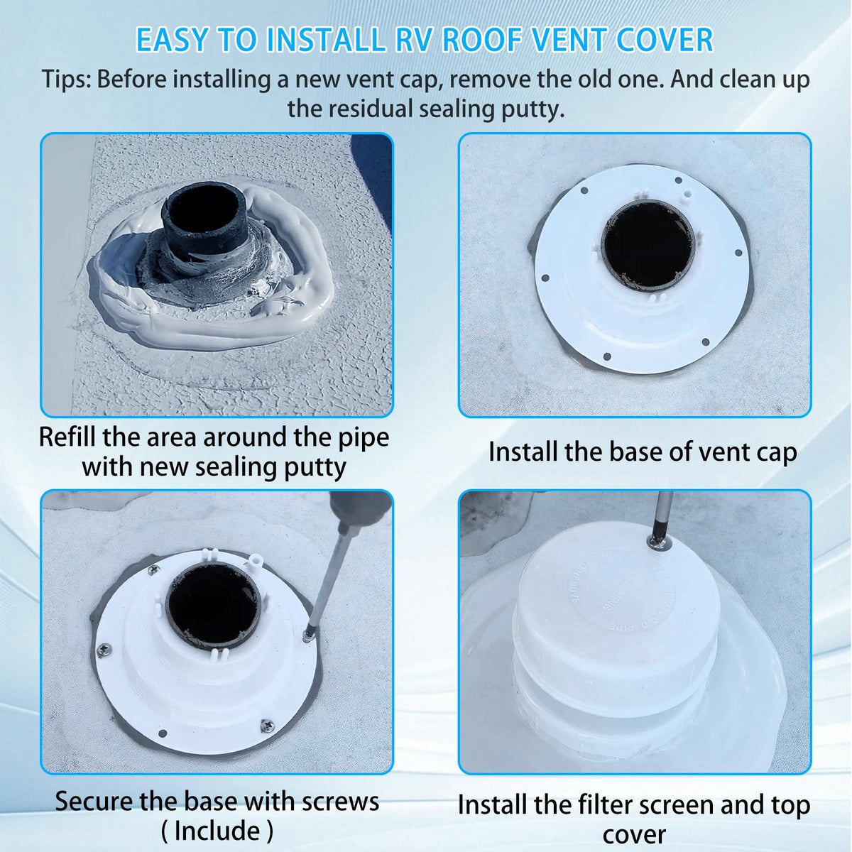 RV Plumbing Vent Cap Fits 1 to 2 3/8 Inch Pipe White 2 Pack Y701917