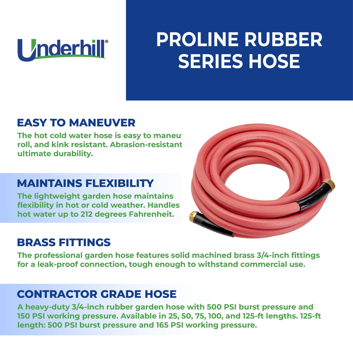 Heavy-Duty Rubber Garden Hose 3/4 Inch x 100 ft Red J781494