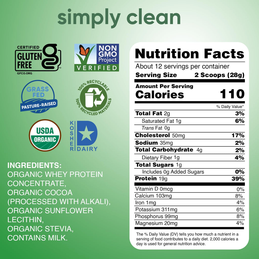 Organic Whey Protein Powder Dark Chocolate 12 Oz J32808