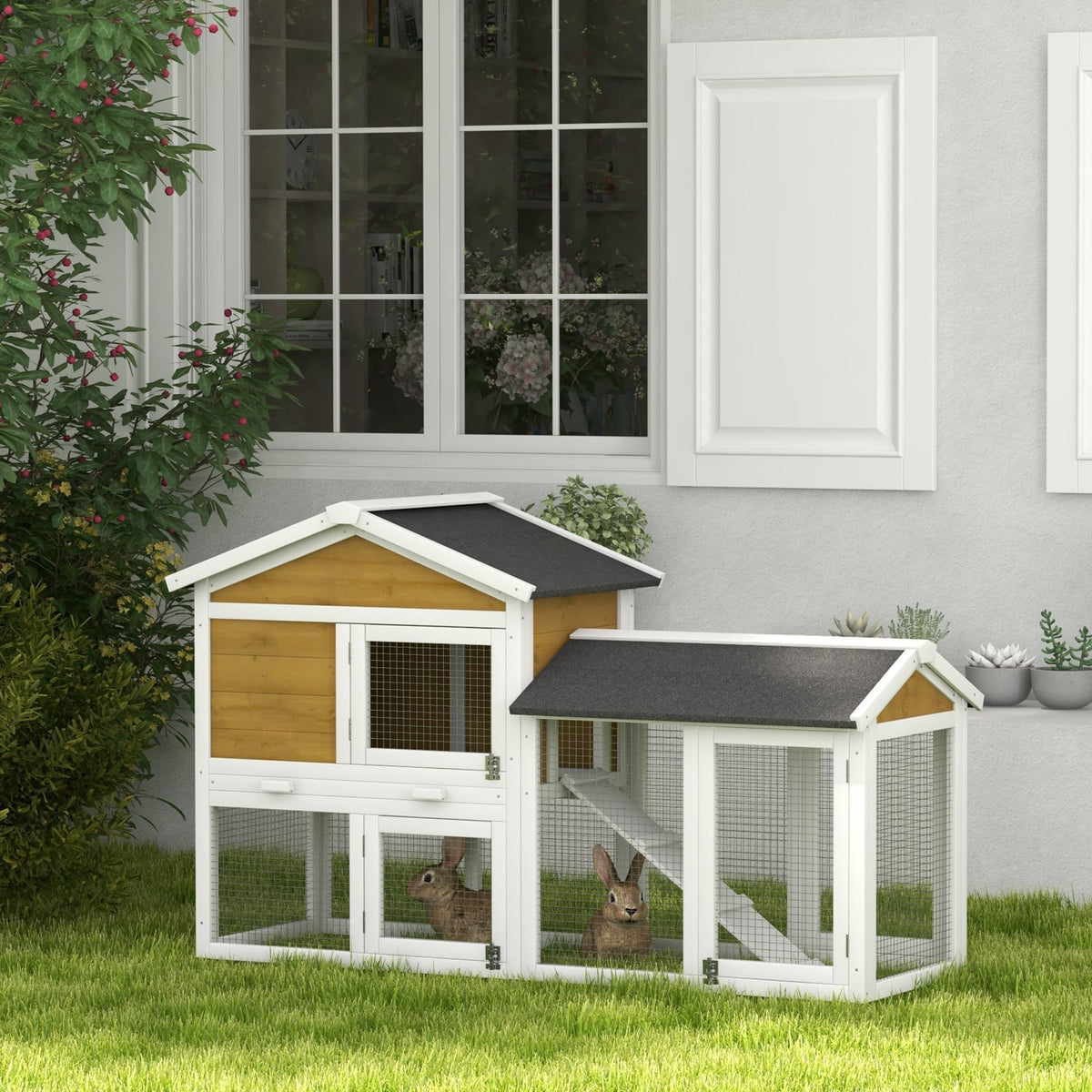 Outdoor Rabbit Hutch, 2-Tier with Ramp and Water-Resistant Roof S790376