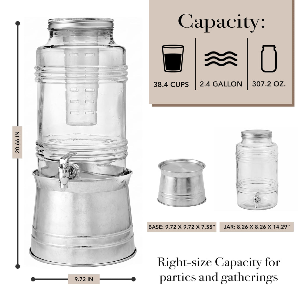 Glass Beverage Dispenser with Metal Stand V772