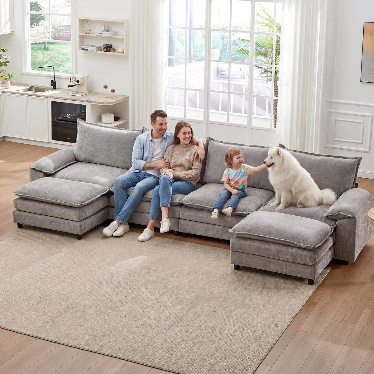 Light Gray Chenille 2 Seater Sofa with Pillows E12929