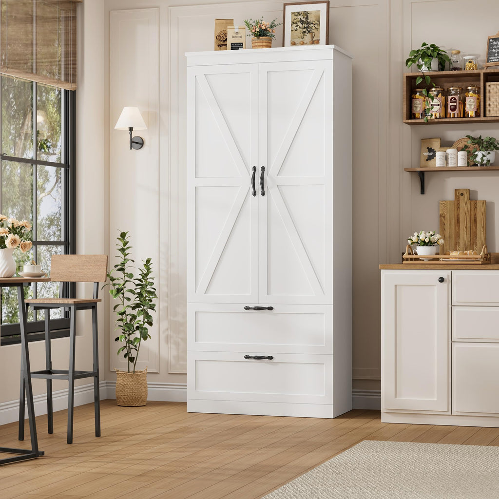 70" White Kitchen Pantry Storage Cabinet Q680029