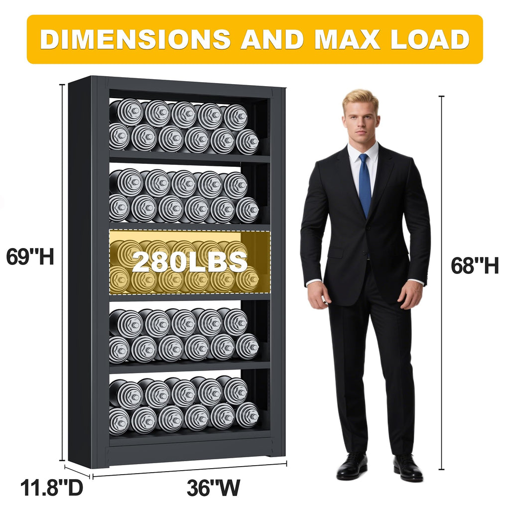Heavy Duty 5-Shelf Metal Bookshelf U7350