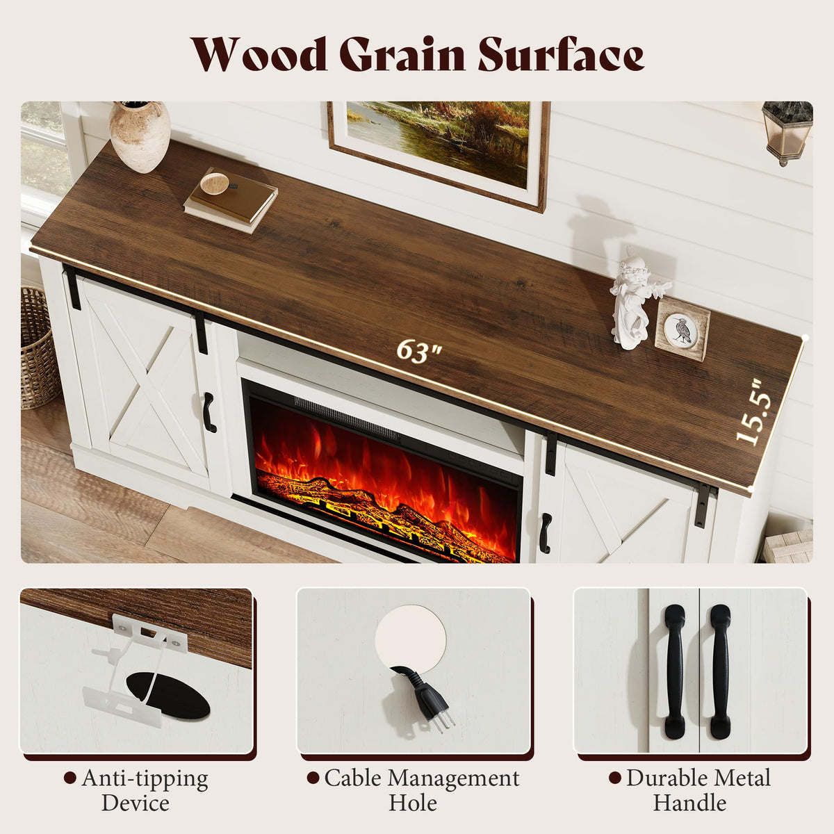 Fireplace TV Stand with Sliding Barn Door G797