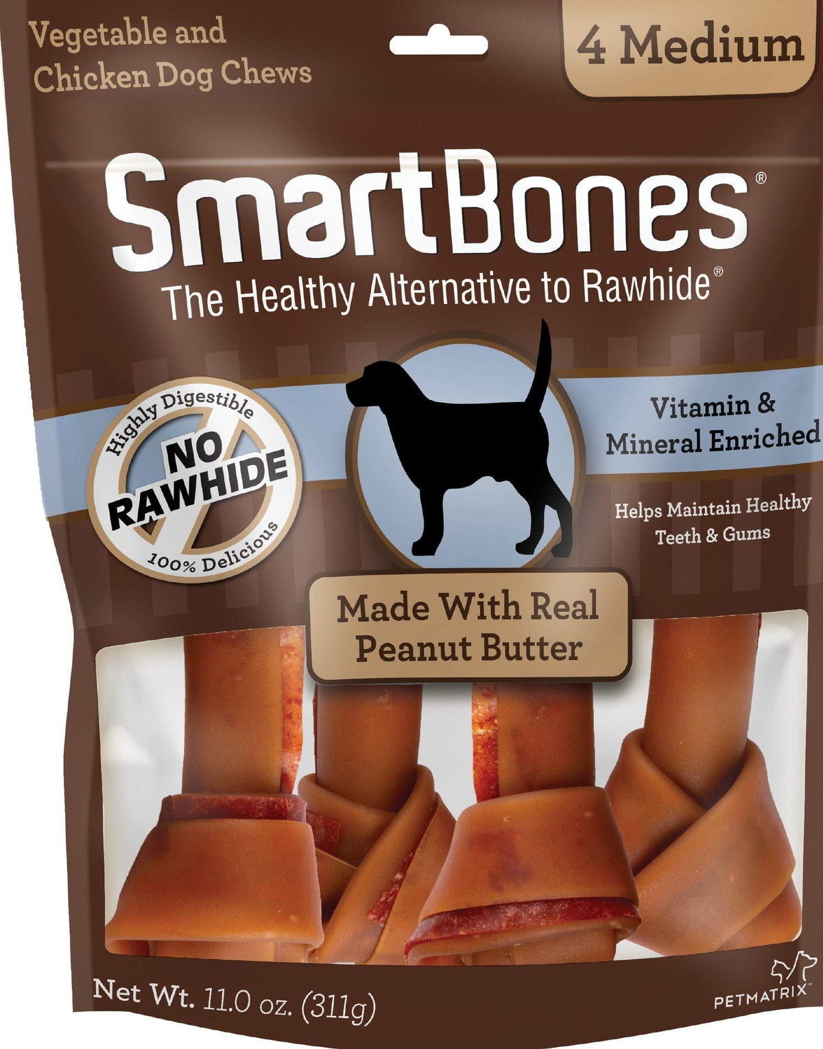Medium Rawhide-Free Dog Treat with Peanut Butter, 4 Count O482749