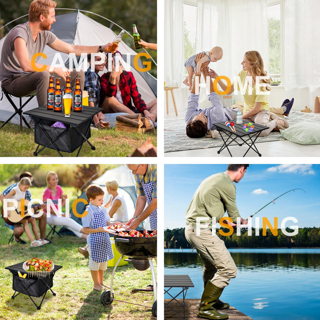 Foldable Aluminum Camping Side Table with Carry Bag L61224