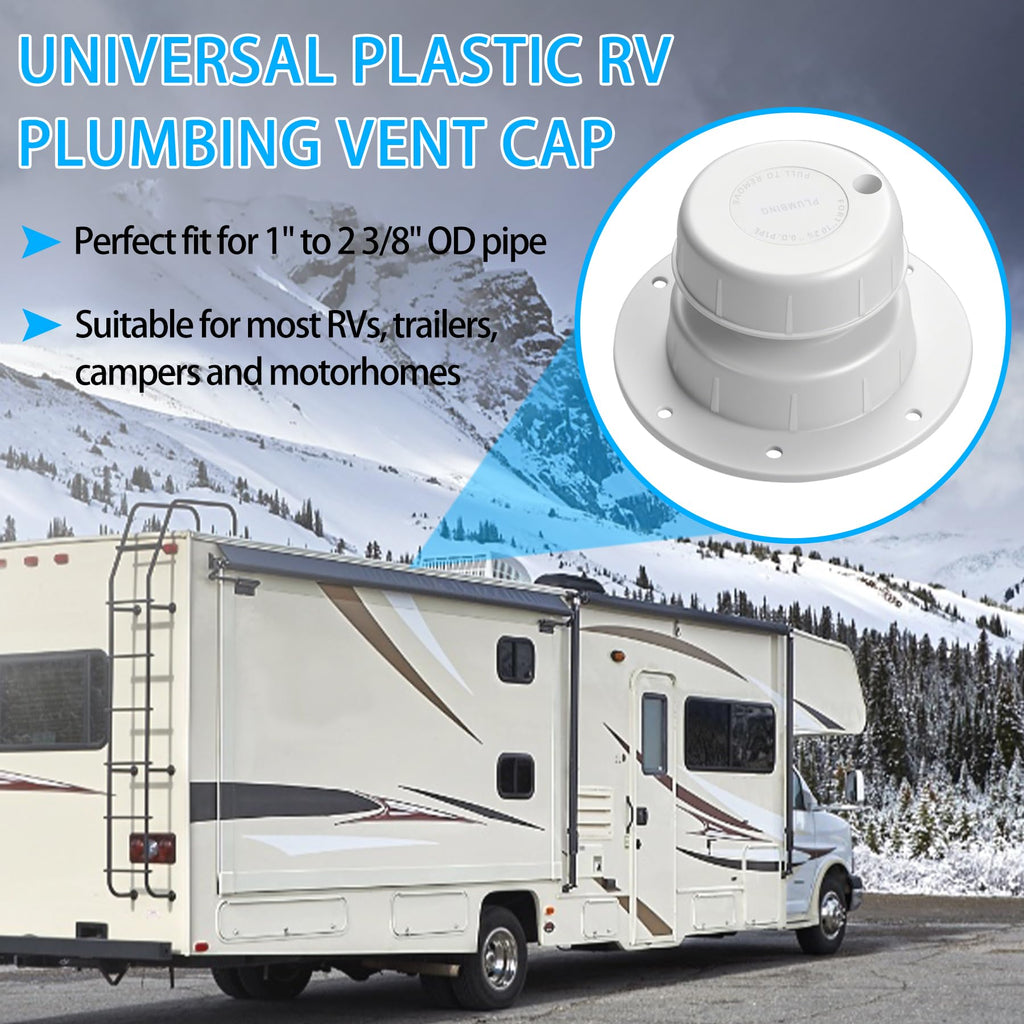 RV Plumbing Vent Cap Fits 1 to 2 3/8 Inch Pipe White 2 Pack Y701917