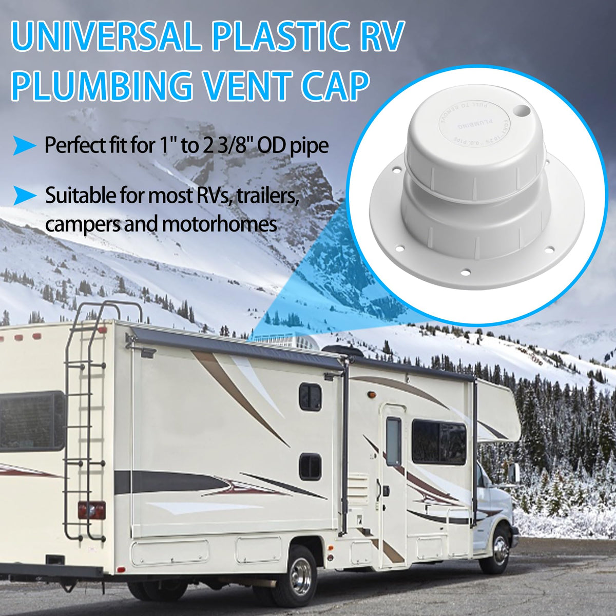 RV Plumbing Vent Cap Fits 1 to 2 3/8 Inch Pipe White 2 Pack Y701917