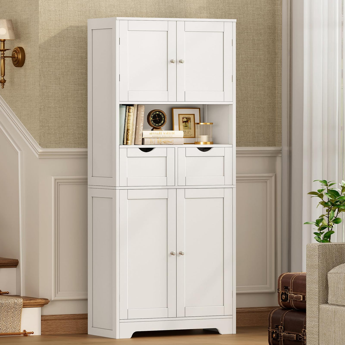Tall Bathroom Storage Cabinet with 4 Doors Q821046