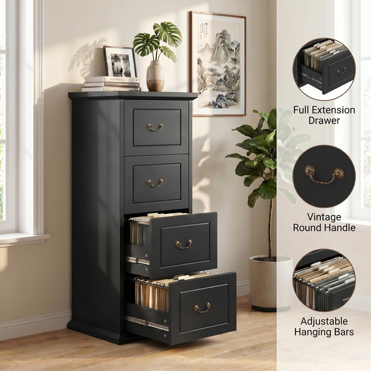 Wooden Vertical 4-Drawer File Cabinet A300