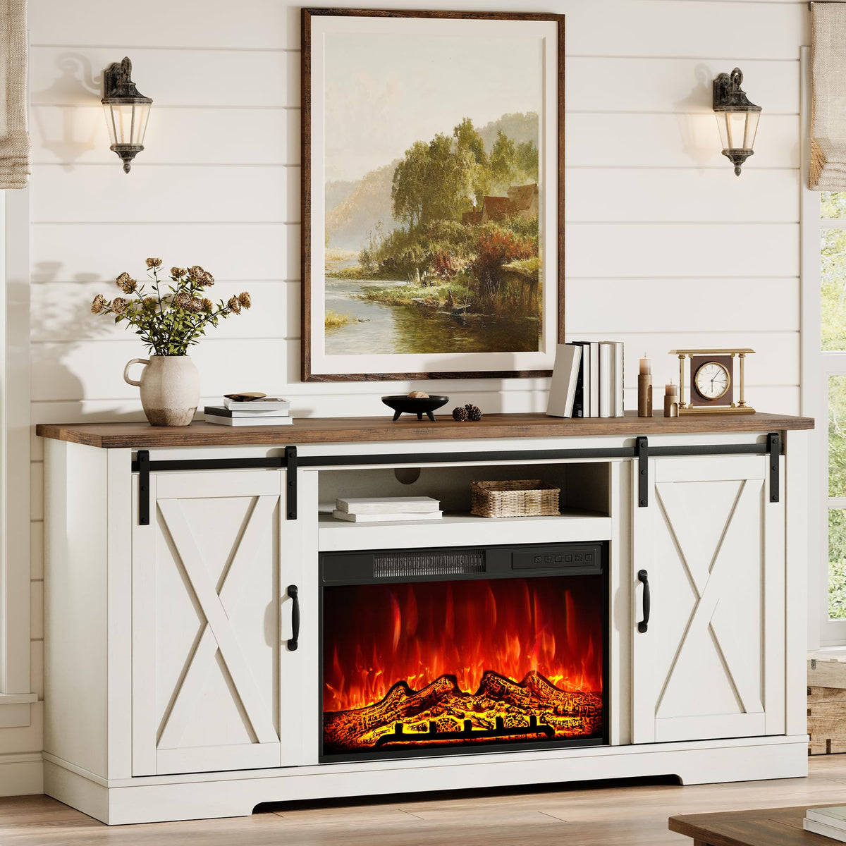 Fireplace TV Stand with Sliding Barn Door G797
