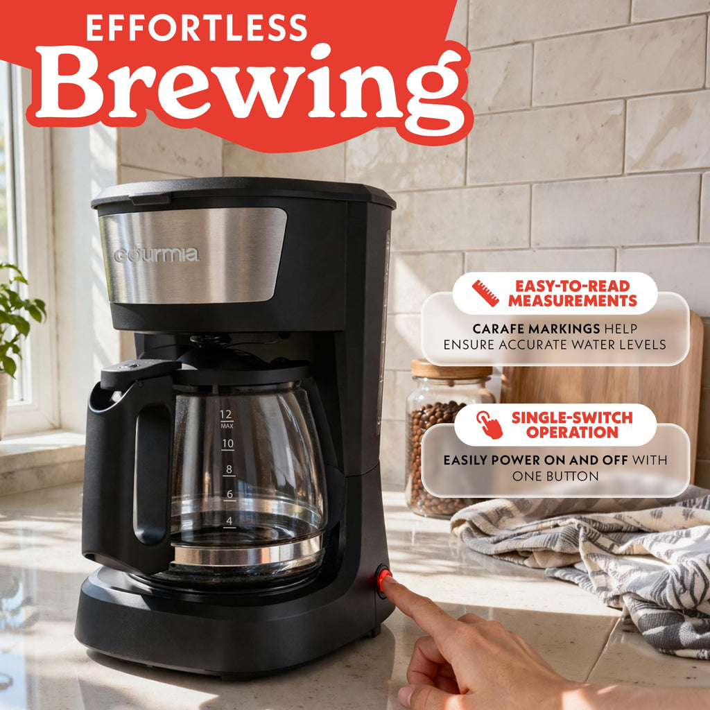 12 Cup Black Glass Carafe Drip Coffee Maker O3016