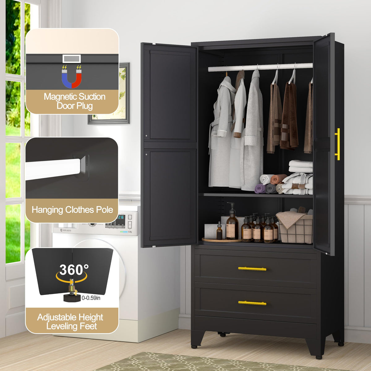 Metal Wardrobe Cabinet with 2 Drawers I978