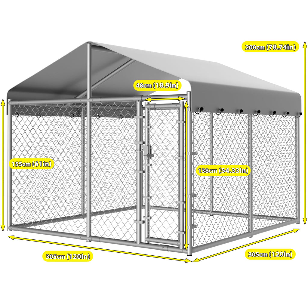10 x 10 x 6.56 ft Galvanized Chain Link Dog Kennel with Roof E60863