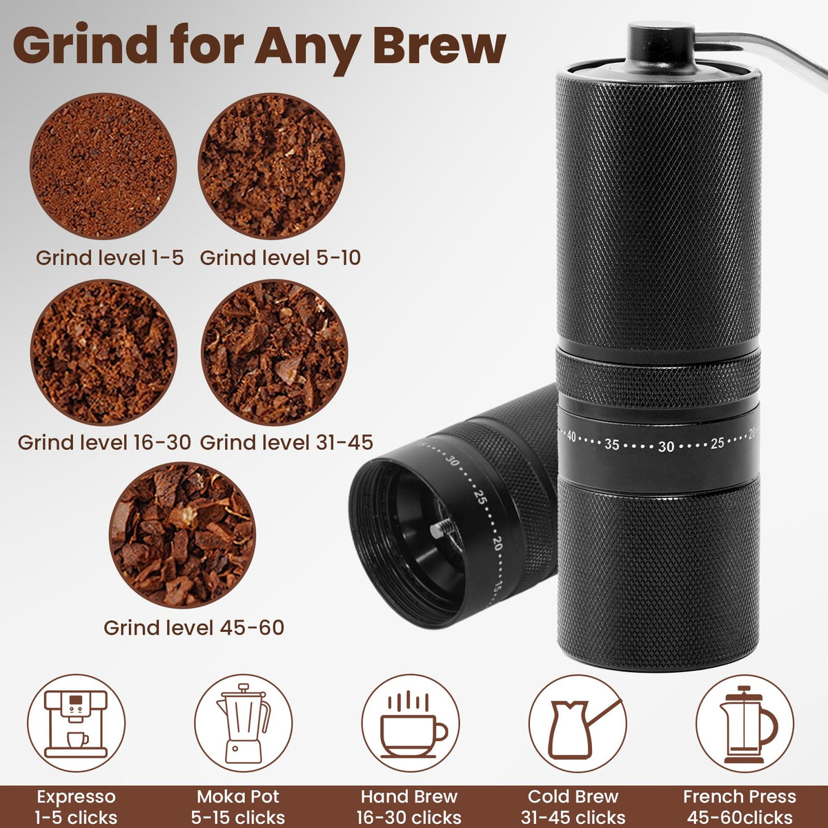 Manual Coffee Grinder with 60 Adjustable Settings, 28g Capacity, Stainless Steel Conical Burr O861223