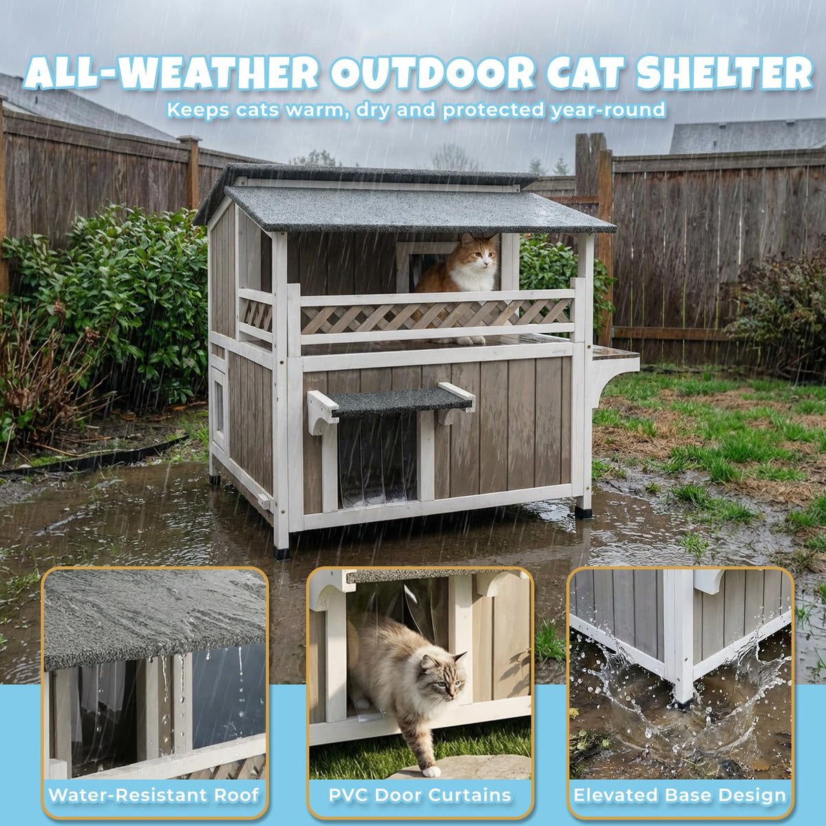Wooden Two-Story Cat House N17453