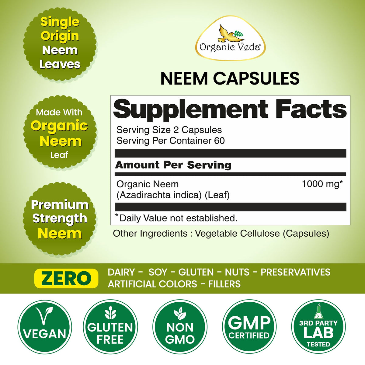 Neem Capsules 120 Vegan Capsules T7989