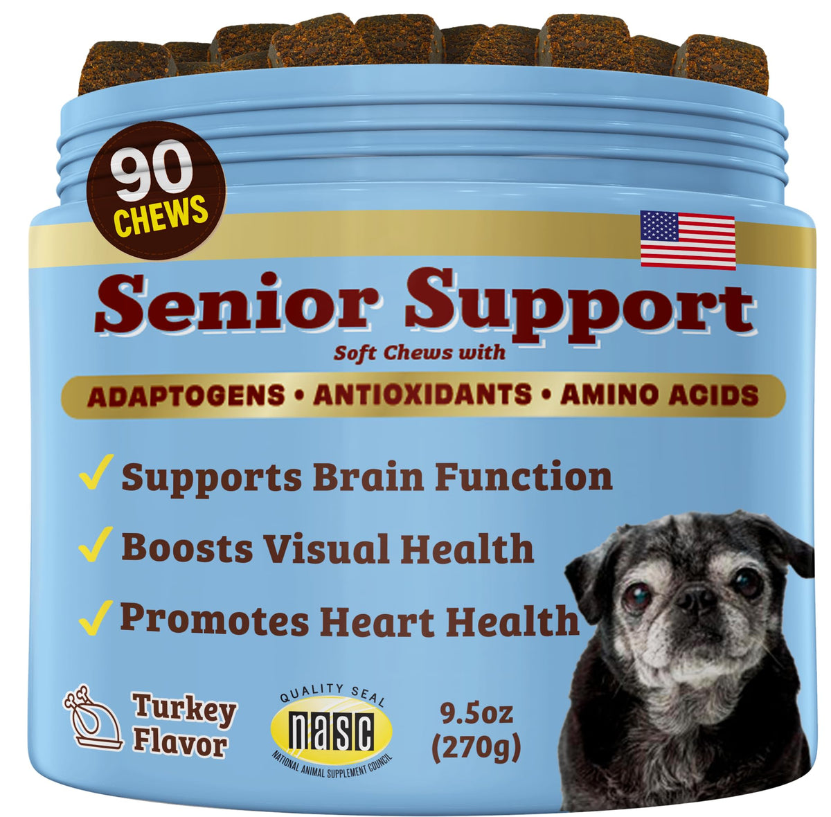 Senior Dog Supplements Vitamins Chew 90 cnt I222