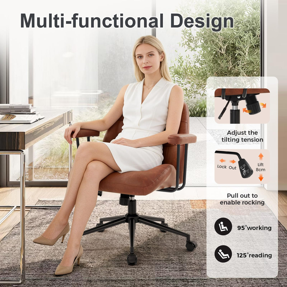 Leather Home Office Chair with Removable Armrests M516145