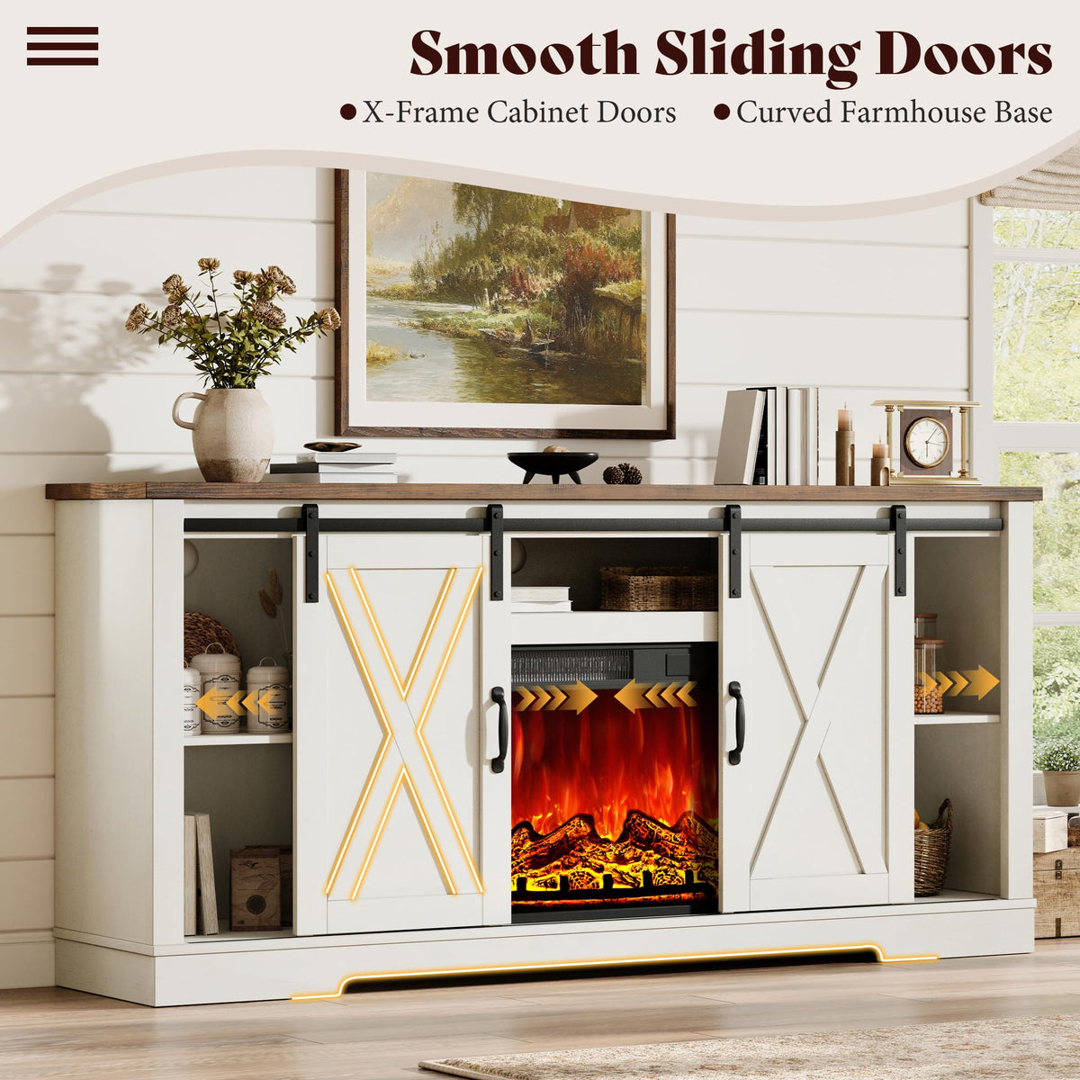 Fireplace TV Stand with Sliding Barn Door G797