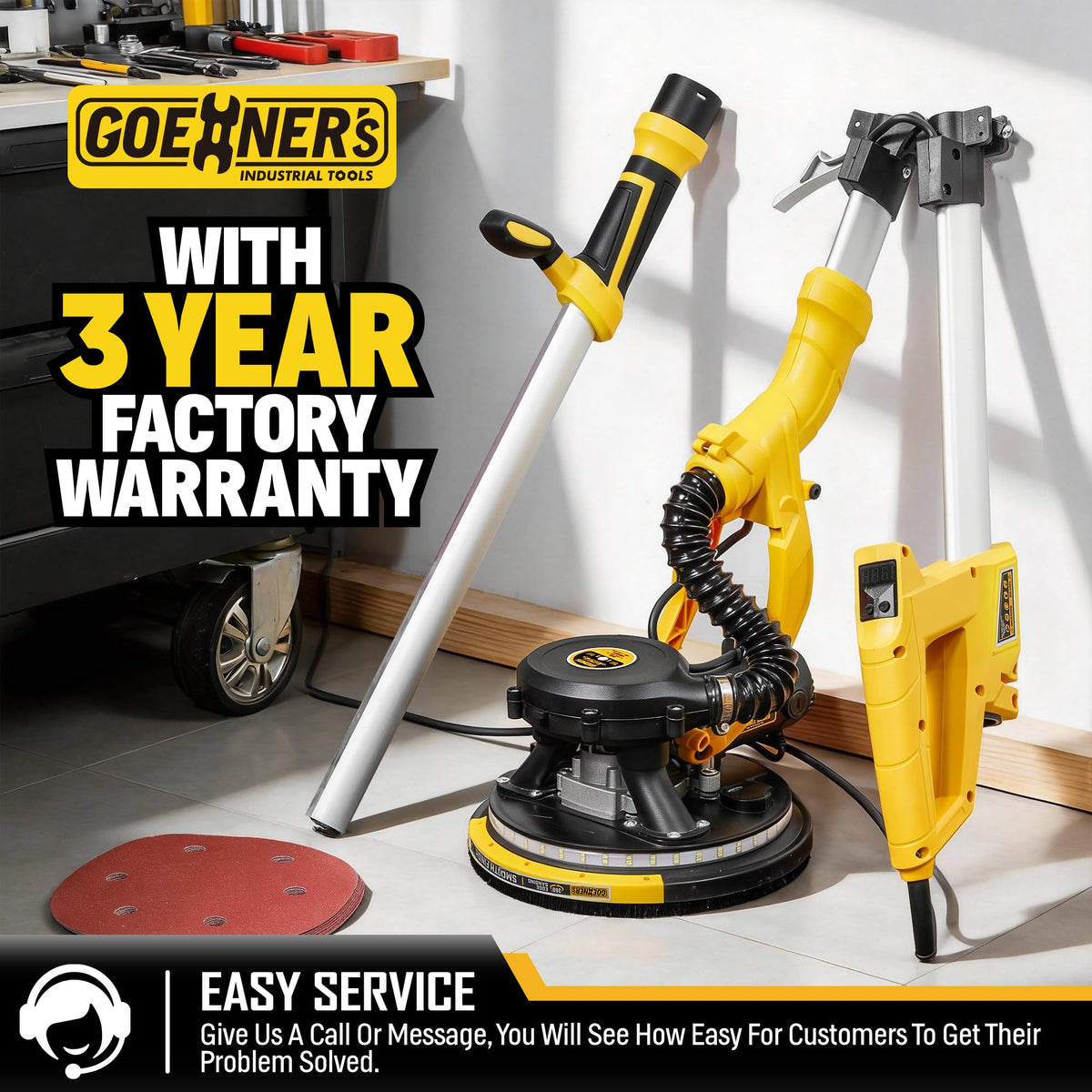 950W Electric Drywall Sander with Vacuum Dust Collector O3406