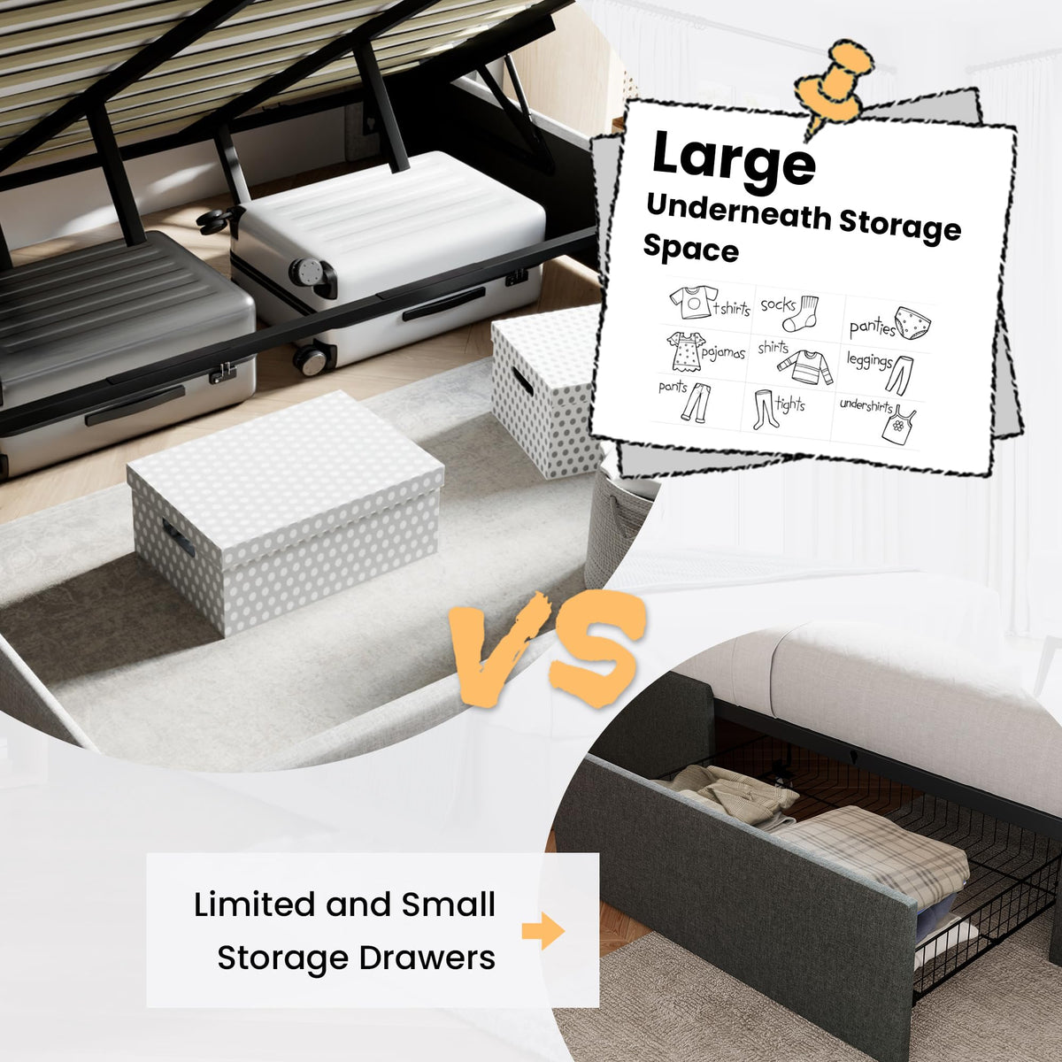 Queen Size Lift Up Hydraulic Storage Bed Frame Light Beige K43379