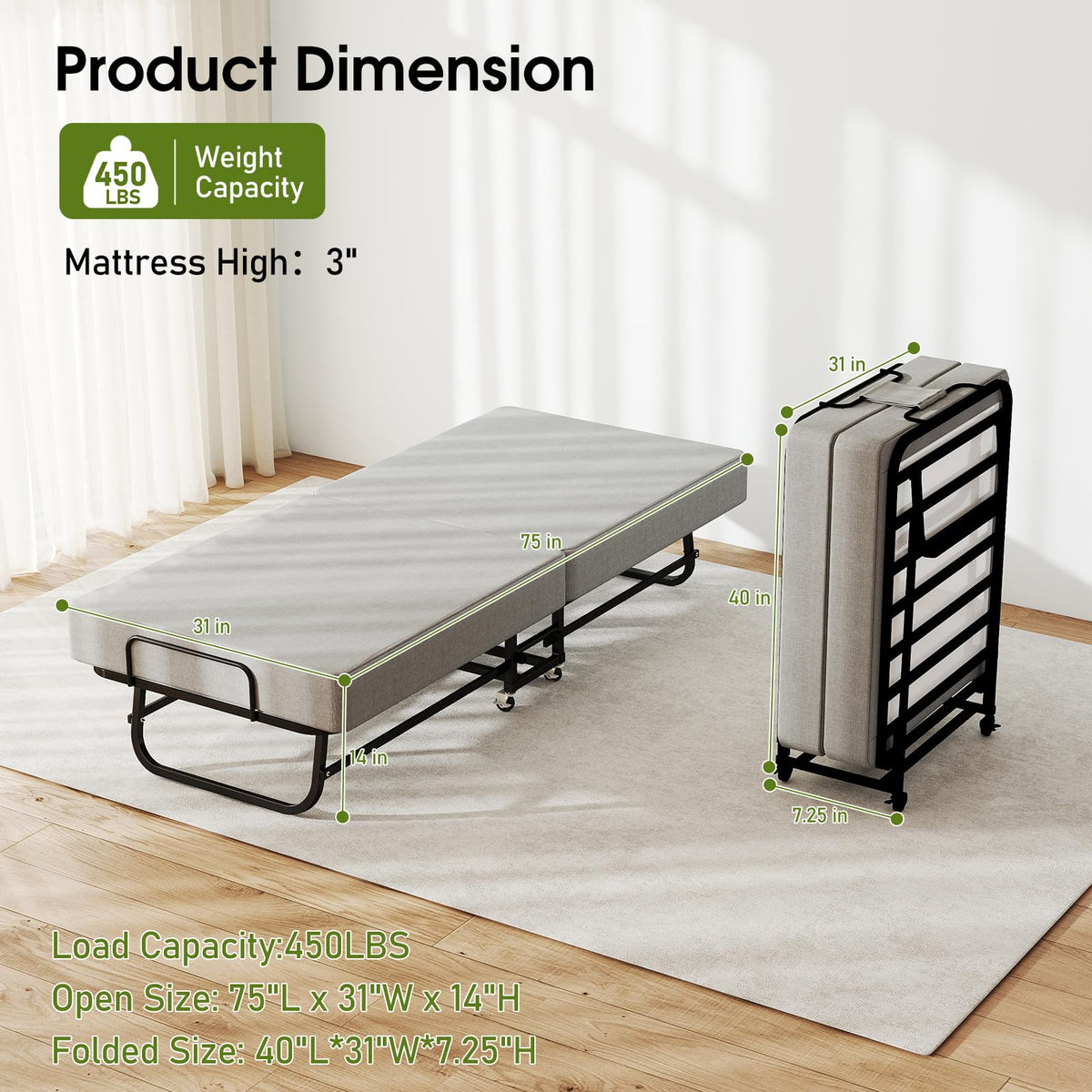Folding Bed 75" x 31" L542