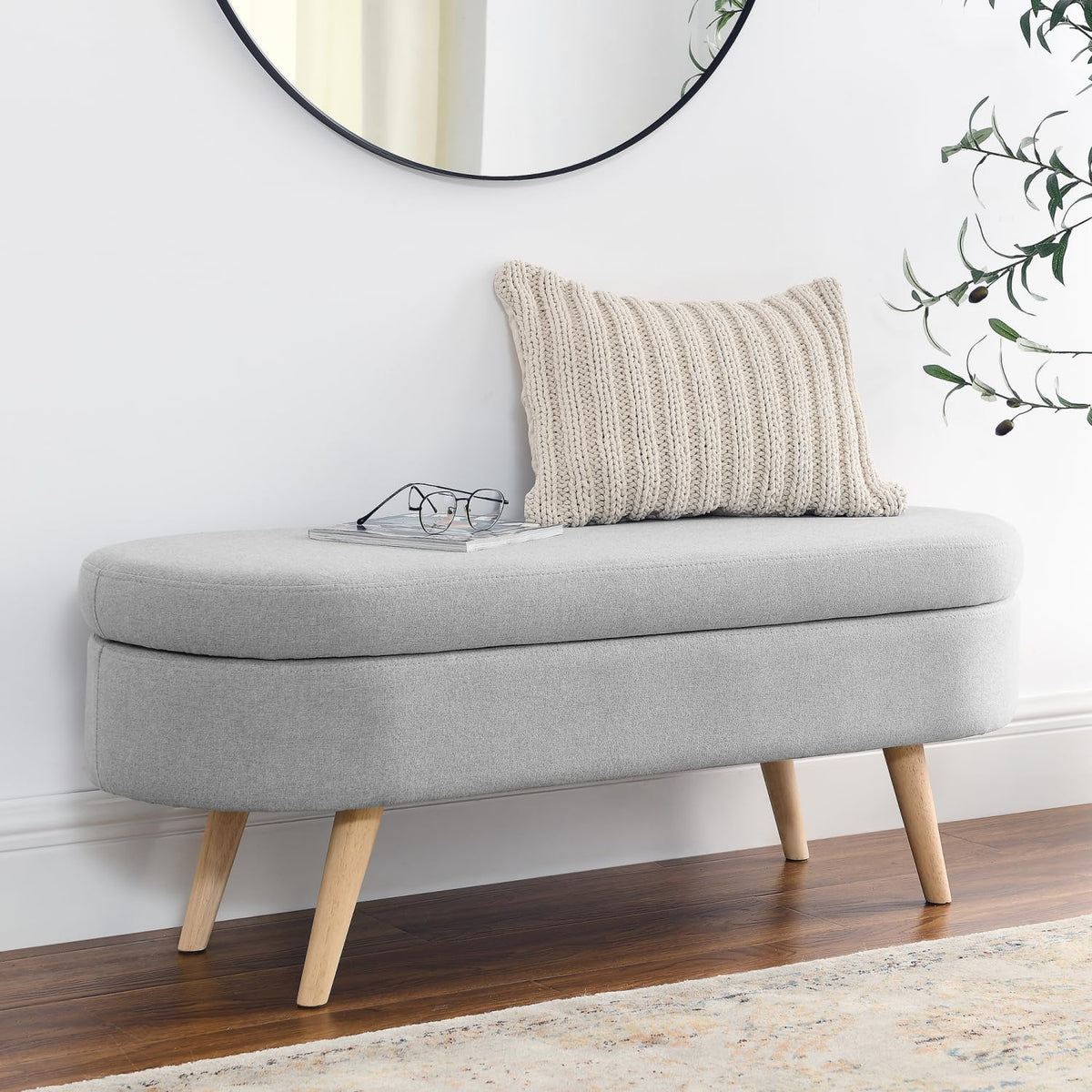 Oval Storage Bench with Rubber Wood Legs A350686