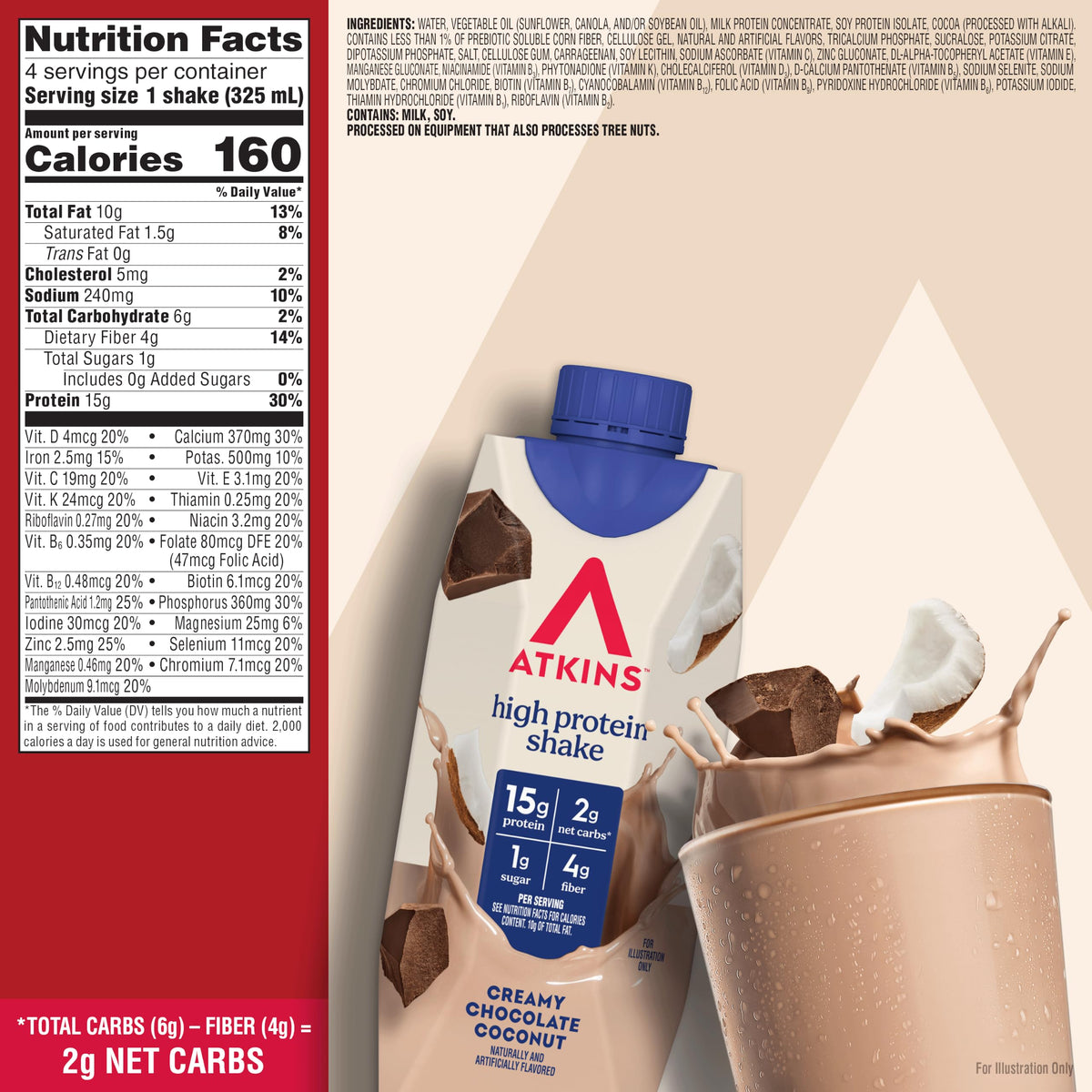 Creamy Chocolate Coconut Protein Shake, 15g Protein, 12 Count Y5798