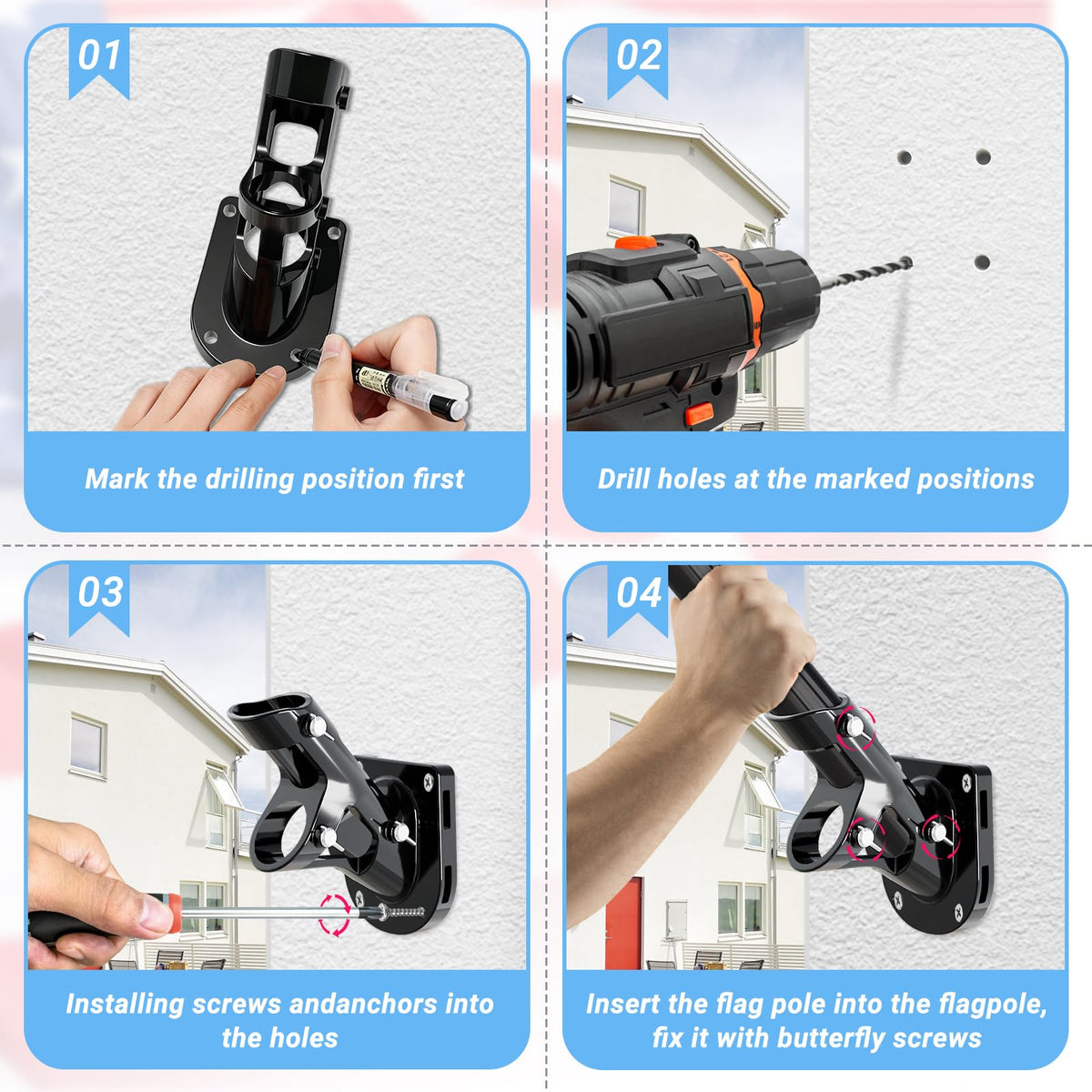 Heavy Duty Aluminum Alloy Wall Mount Flag Pole Holder V850928