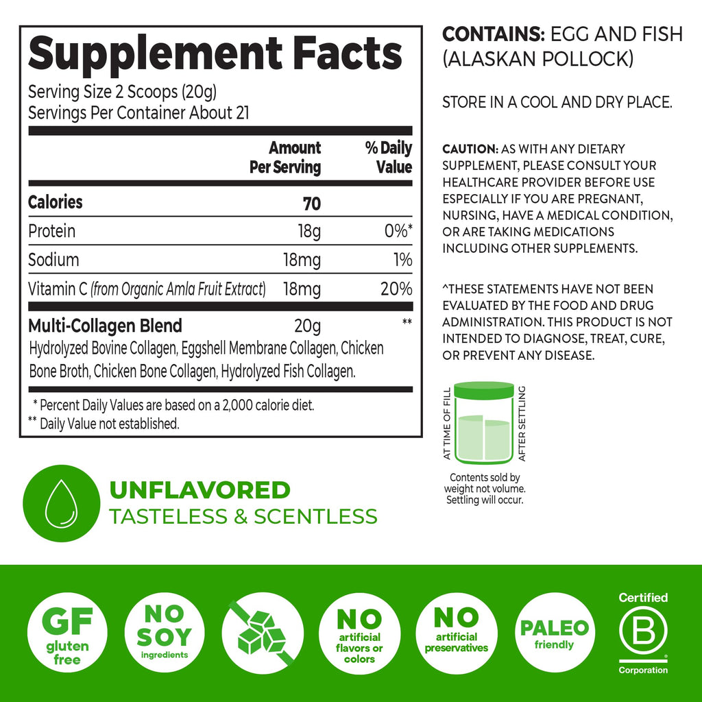 Unflavored Hydrolyzed Multi Collagen Peptides Powder 15oz P813117