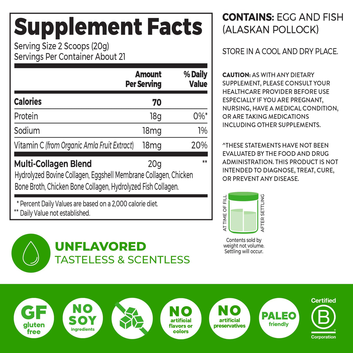 Unflavored Hydrolyzed Multi Collagen Peptides Powder 15oz P813117