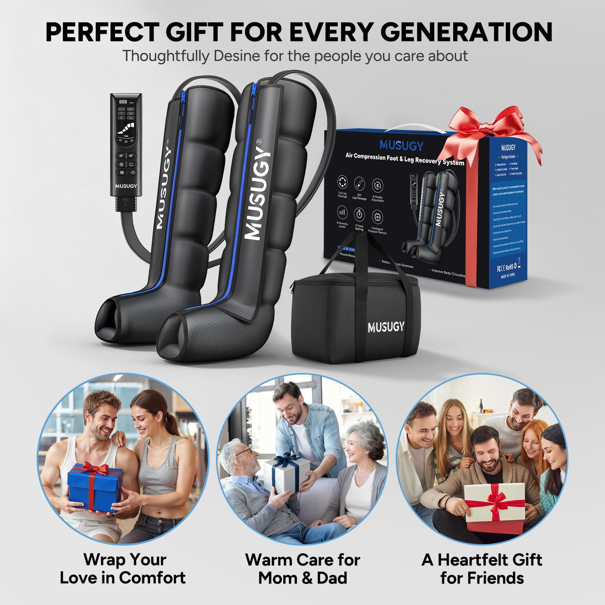 Leg Compression Massager with 9 Intensity, 6 Modes, 3 Timers J766
