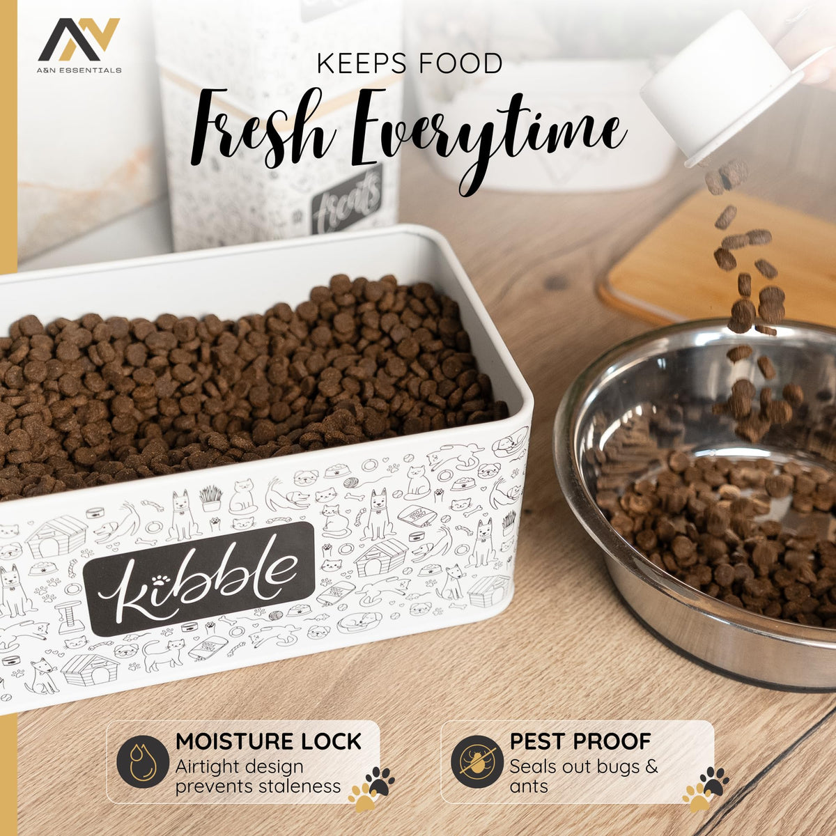 3-Piece Airtight Galvanized Steel Pet Food Storage Container Set with Bamboo Lids P590804
