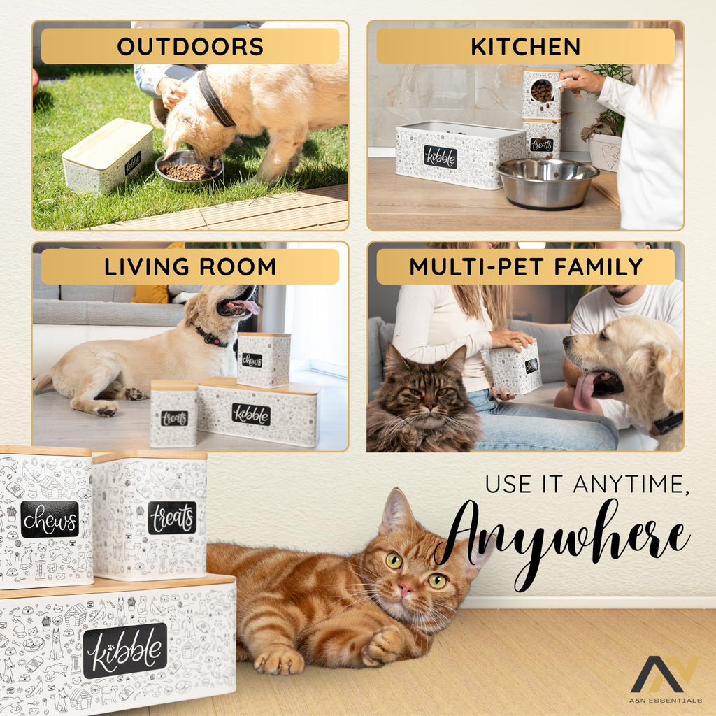 3-Piece Airtight Galvanized Steel Pet Food Storage Container Set with Bamboo Lids P590804