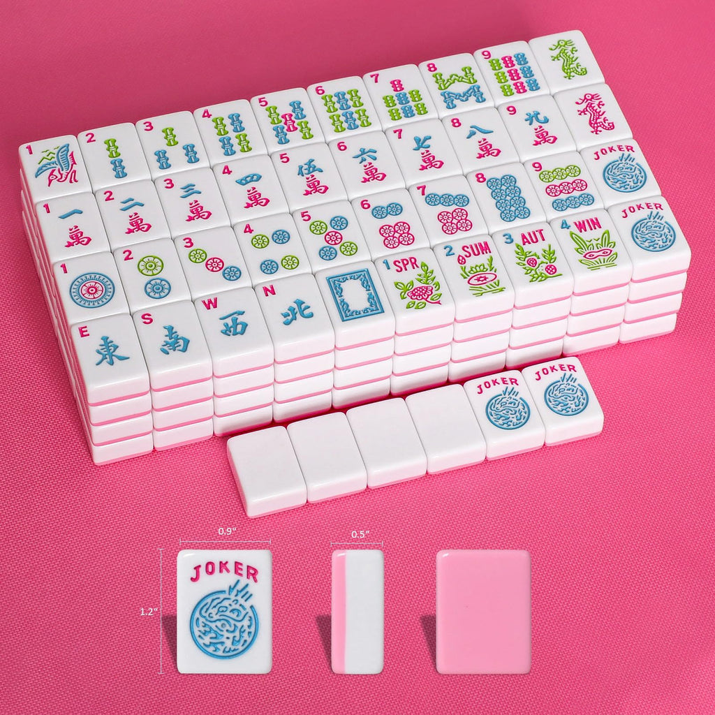 American Mahjong Game Set, 166 Pink Tiles, 4 All-in-One Color Rack/Pushers & Drawstring Bag K87127