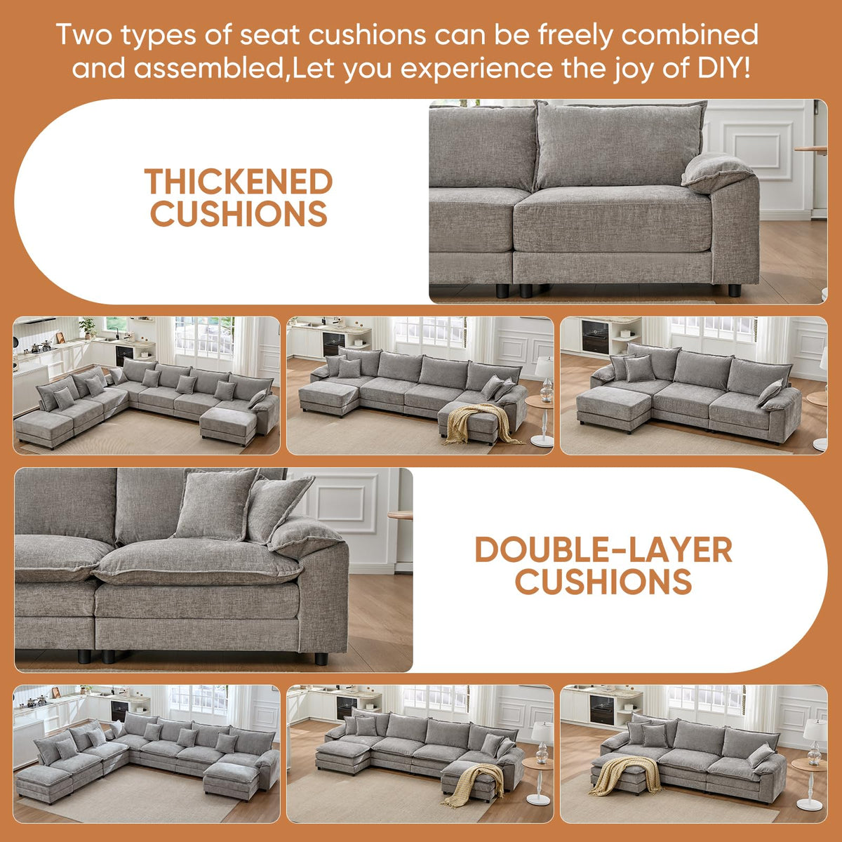 Light Gray Chenille 2 Seater Sofa with Pillows E12929