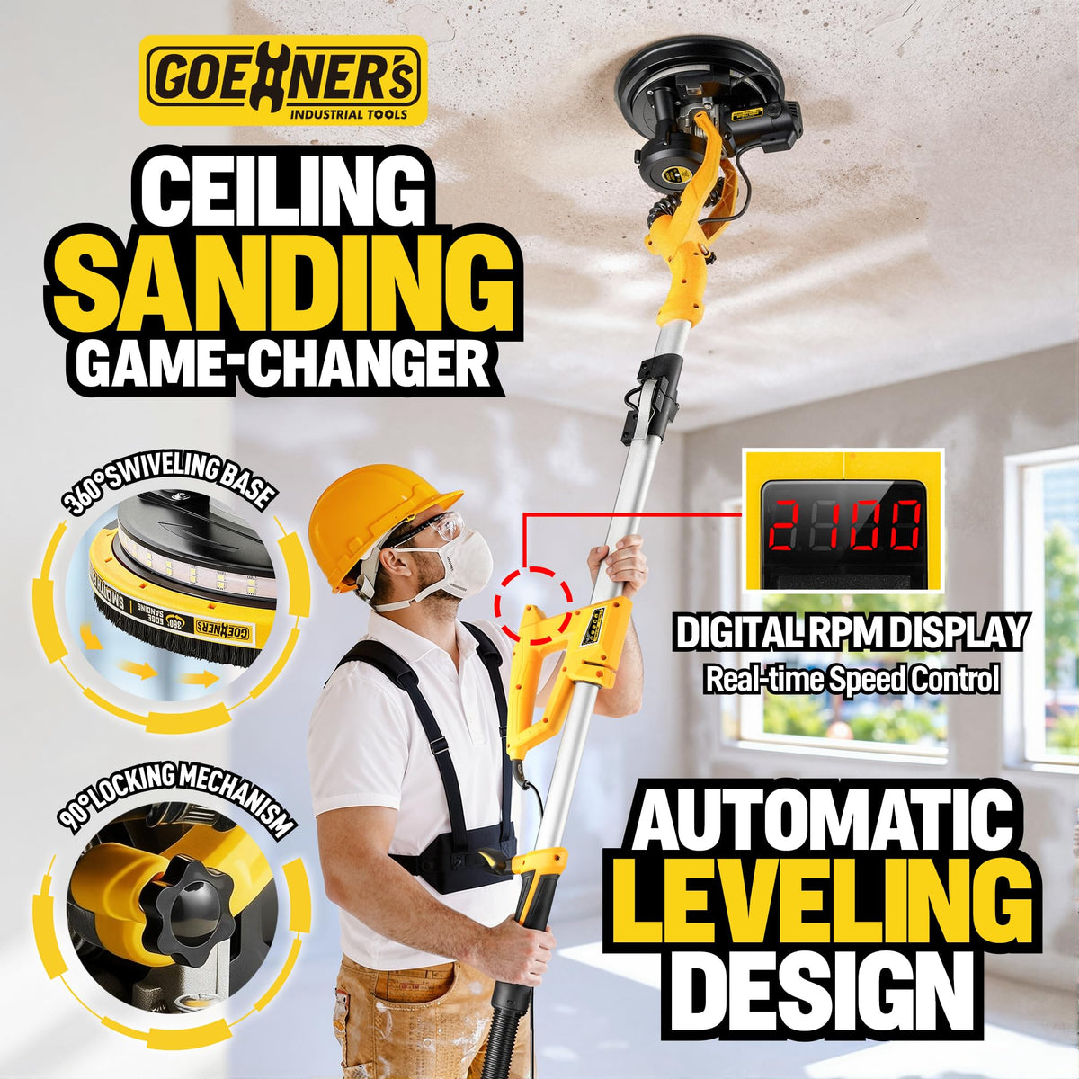 950W Electric Drywall Sander with Vacuum Dust Collector O3406