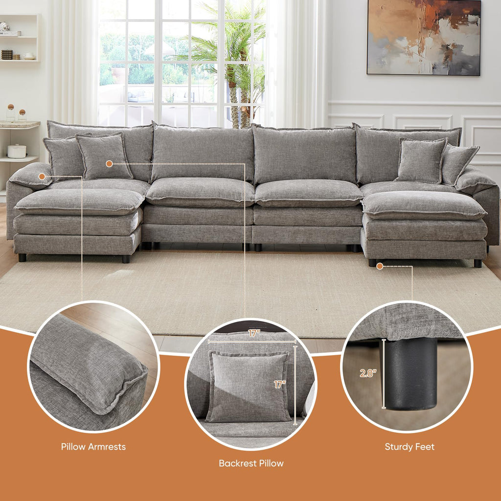 Light Gray Chenille 2 Seater Sofa with Pillows E12929