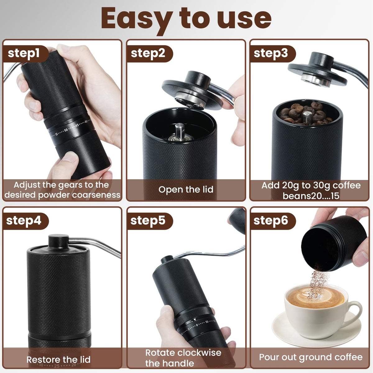 Manual Coffee Grinder with 60 Adjustable Settings, 28g Capacity, Stainless Steel Conical Burr O861223