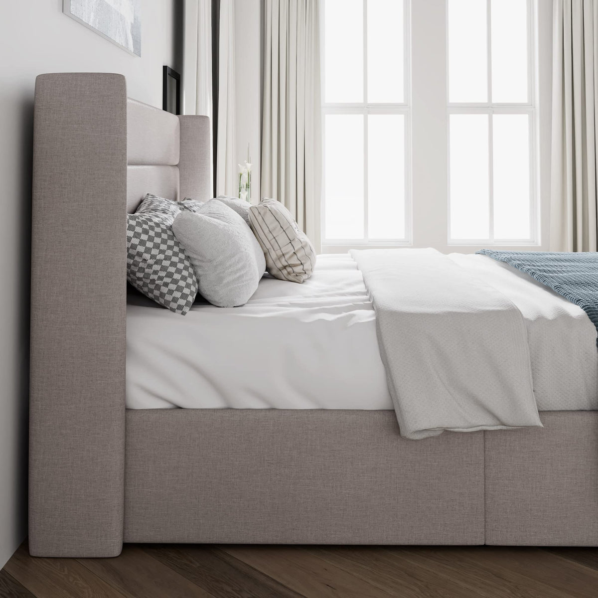 Queen Size Lift Up Hydraulic Storage Bed Frame Light Beige K43379