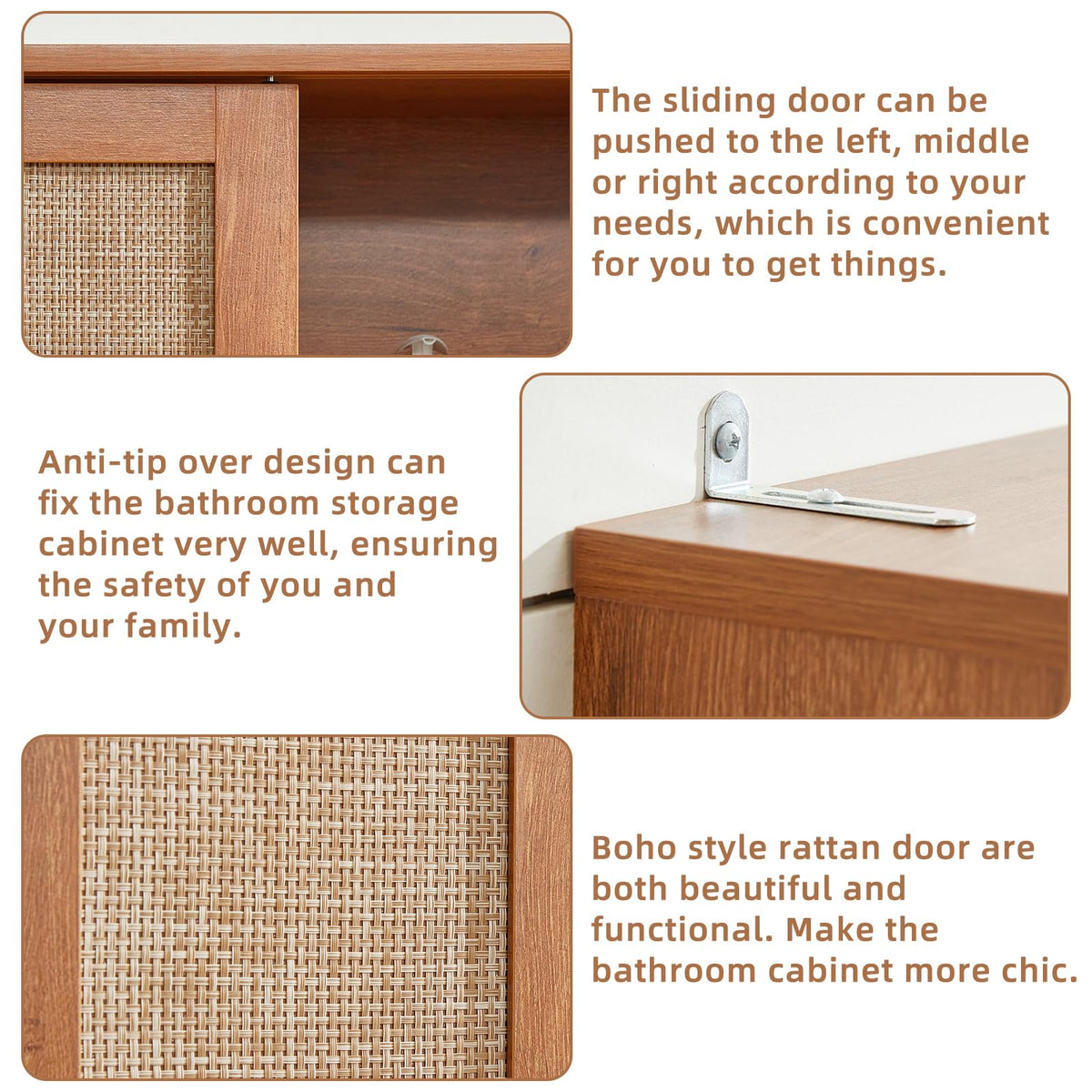 68" Over the Toilet Storage Cabinet with Rattan Sliding Door H44693