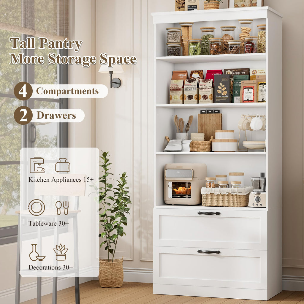 70" White Kitchen Pantry Storage Cabinet Q680029