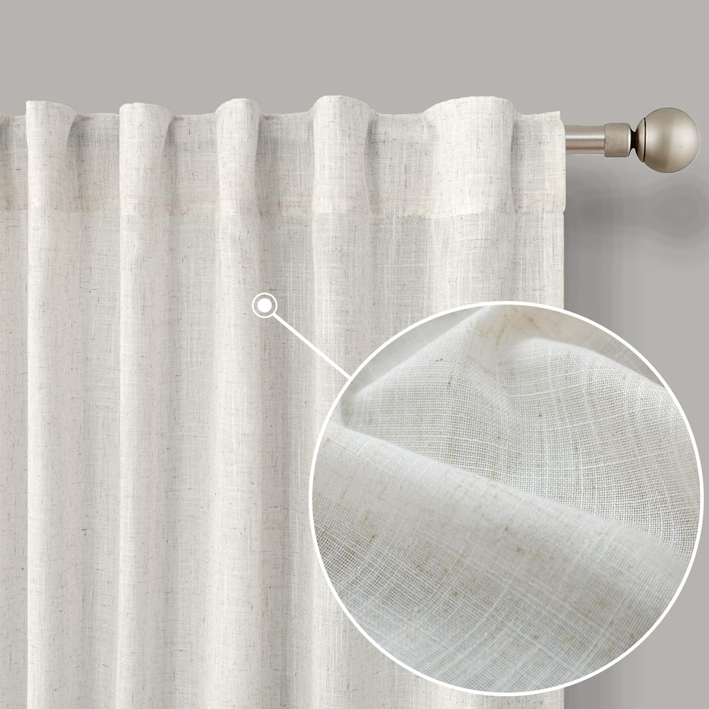 72 Inch Wide Linen Sheer Curtains, 84 Inch Long, 2 Panels Set Z52225