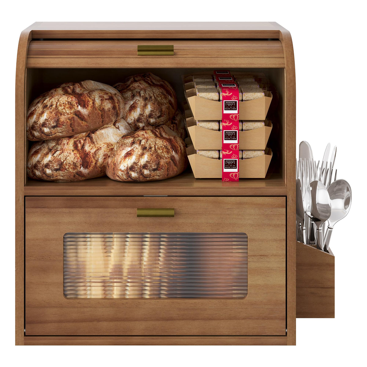 Roll Top Wooden Bread Box with Window N729