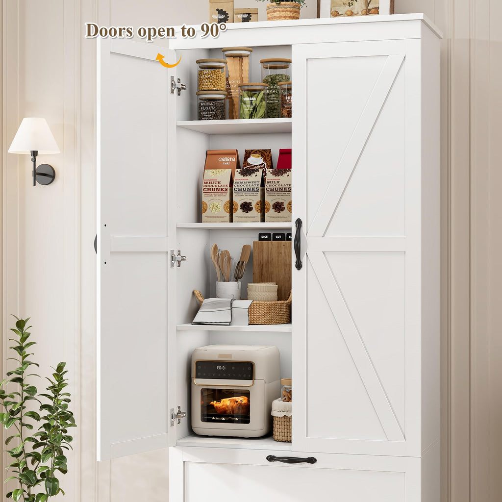 70" White Kitchen Pantry Storage Cabinet Q680029